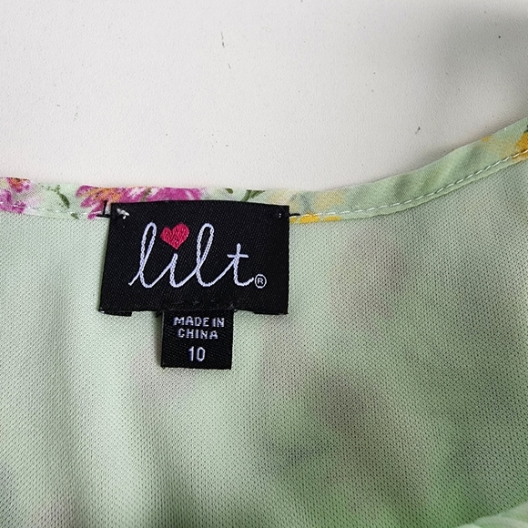 Lilt Green Pink Yellow Smocked Top Semi Sheer Cap Sleeve Sundress Sz 10 - Picture 7 of 12